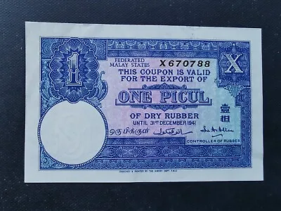 £50 • Buy Federated Malaya States 1934 One Picul Of Dry Rubber Export Coupon No. X670788