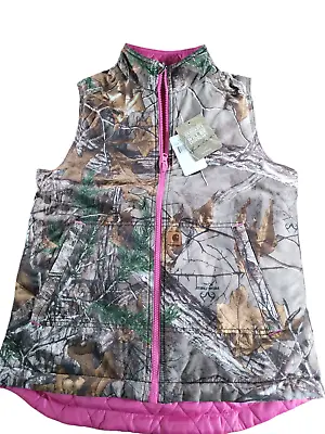 Women's Carhartt Real Tree Camouflage Pink Reversible Poly Shell Vest New Large • $29.97