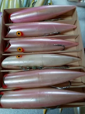 Tomic #154 7 Inch Salmon Plugs. Double Pink Strip. Box 6/2. • $56