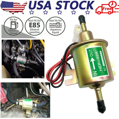 $10.86 • Buy 12V Inline Low Pressure Electric Fuel Pump HEP-02A Universal 2.5-4PSI Gas Diesel