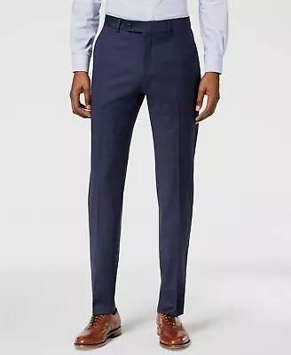 $190 Tommy Hilfiger Men's Blue Stretch Modern-Fit Wool Dress Pants Size 34W 32L • $61.18