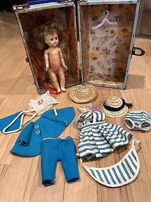 Vintage Ginger Walker Doll 7.5  Blue Eyes Head Moves When Legs Move Case Clothes • $29.95