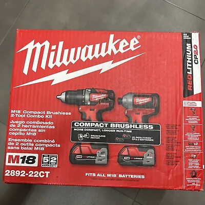 Milwaukee 2892-22CT M18 18V Compact Brushless 2-Tool Combo Kit • $165
