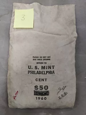 OPENED U.S. Mint Coin Bag $50 1960 Lincoln Memorial Cent Uncirculated Pennies #3 • $299.95