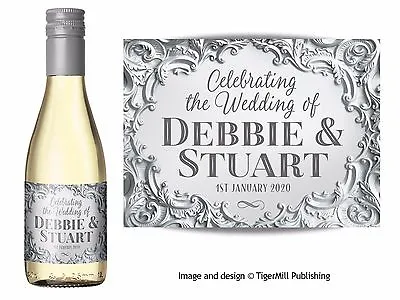 PERSONALISED Silver Mini Wine / Champagne Bottle Labels Wedding Favour Hen Party • £3.50