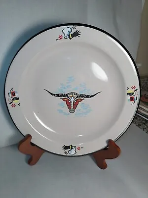 Vintage Longhorn Plate Made In Mexico Monterrey Enamel Western Ware • $8.95