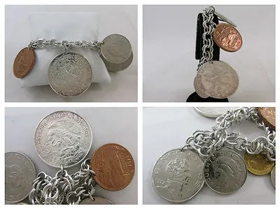 Vintage Danecraft Sterling Silver Charm Bracelet With Mexican Coins • $199.95