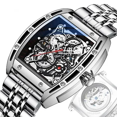 CHENXI Men's Skeleton Automatic Mechanical Tonneau Shaped Watch Waterproof Gift • $45