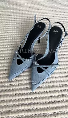 Zara New Woman Ss24 Blue Denim High-heel Shoes Ref:3213/310 • $89.99