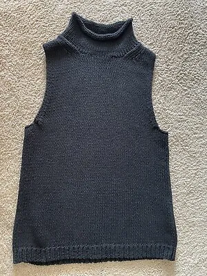 J Crew Black Cotton Handknit Chunky Look Sleeveless Mock Turtleneck Pullover SzS • $9.99