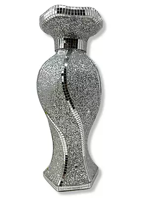 Round Curved Shaped Shiny Sparkly Mirrored Glitter Flower Vase Luxury Home Decor • £40.32