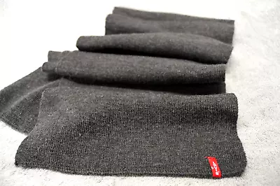 Levis Mens Scarf One Size Charcoal Grey Acrylic Rectangle 10x58 Casual Soft Knit • $19.99