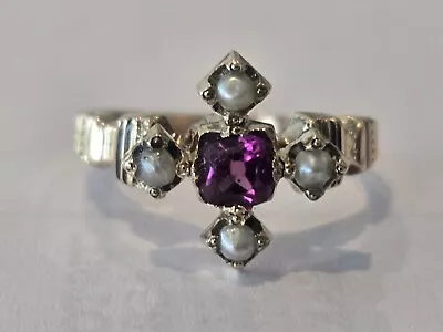 Victorian 14k Pink Tourmaline And Pearl Maltese Cross Ring • $395