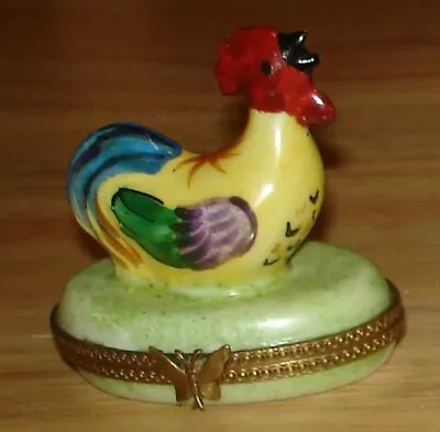 Limoges France Decor Main Rooster Trinket Box - Butterfly Clasp • $34.99