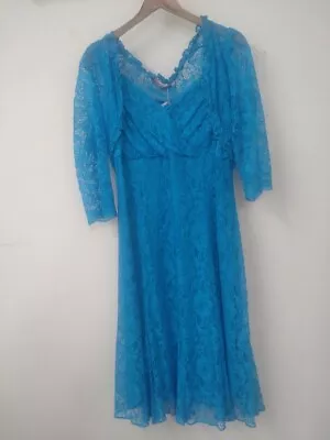 Woman's MICHAELA LOUISA Turquoise Lace Dress & Jacket Suit. UK 20 - CG K13 • £9.99