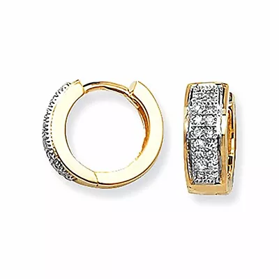 Men's Earrings Diamond Huggie Earrings 9 Carat Yellow Gold Hoop Earrings 0.15ct • £399