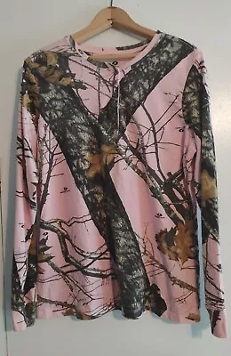 Mossy Oak Camo Break Up Infinity Pink Outdoors Womens Long Sleeve Shirt Size XL • $11.99