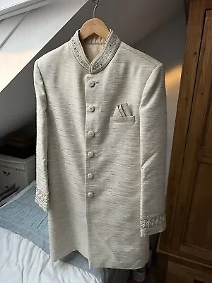 Men’s Designer Wedding Groom Sherwani White Ivory Cream Pakistani Indian Size 38 • £169