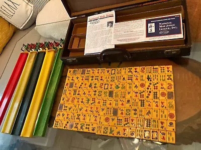 Vintage Mah Jong Set W/ 152 Bakelite Tiles Racks & Case • $321.11