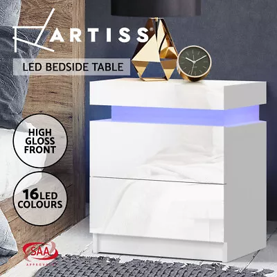 Artiss Bed Frame RGB LED Bedside Tables Double Queen King Size Gas Lift Storage • $78.95