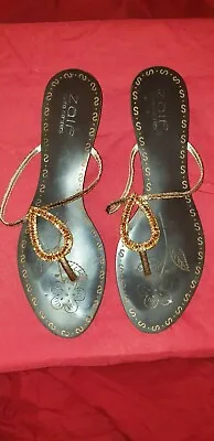 Unzé Zaif By Shalimar Women Bronze Brown Gold Diamanté Toe Post Sandals - Size 7 • £13.99