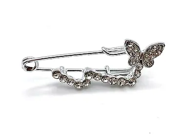 Small Silver Plated Rhinestone Crystal Butterfly Shawl Pin Safety Pin Brooch New • $9.85