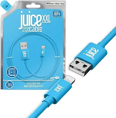 Juice 3m Charge And Sync Lightning Cable Aqua MFi-Certified Apple Compatible • £12.39