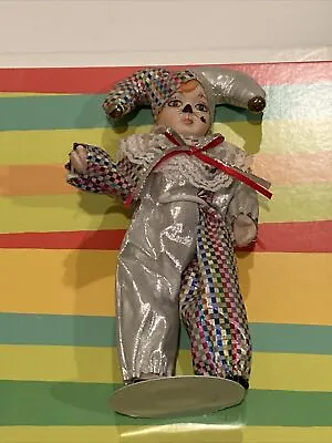 Vintage Clown Jester Doll Porcelain Ceramic Face Soft Body 9” Satin Feel Costume • $9.99