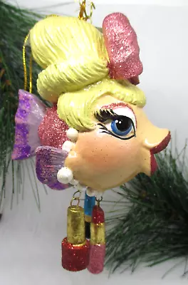 Katherine's Collection Blonde Kissy Lipstick Glitter Fish Ornament Unboxed • $28