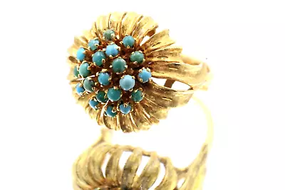 Illustrious Vintage 60's 18K Gold Clustered Persian Turquoise Textured Ring Sz 7 • $599