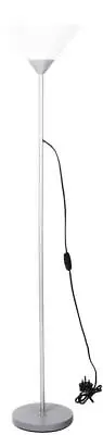 Modern LED Floor Lamp Tall Silver White Uplighter Shade Lighting Corded Silver • £12.95