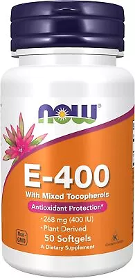 NOW FOODS Vitamin E-400 With Mixed Tocopherols - 50 Softgels • $9.95