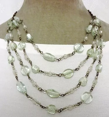 15  - 24  Multi Stranded White Clear Glass 4 Row Necklace Fair Trade Funky Arty • £9.99