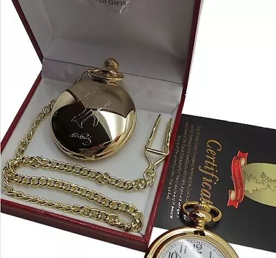 ELVIS PRESLEY Personalised Signed Pocket Watch 24k Gold Plated Full Hunter Gift • £28.95