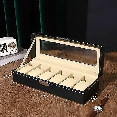 6 Slot Watch Display Case Watch Box For Men Organizer Jewelry Storage Black • £8.97