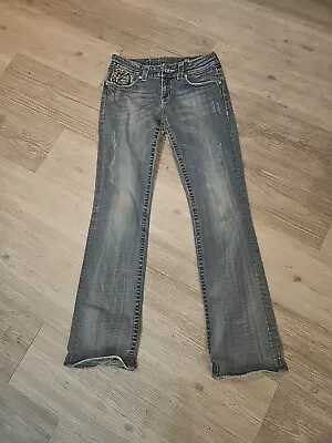 MISS ME BootCut Embroidered Distressed Jeans Size 28x32 • $11.50