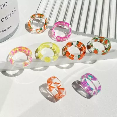 2024 Colorful Resin Acrylic Fruit Knuckle Rings Set Women Jewelry Gift Wholesale • $1.04