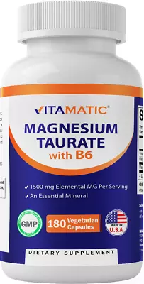 Vitamatic Magnesium Taurate 1500mg Per Serving - 180 Vegetarian Capsules (Provid • $9.99