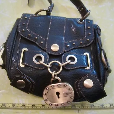 Vintage Y2K Guess Bag Rare Black Shoulder Bag Vegan Leather Retro 2000s Grunge • $200