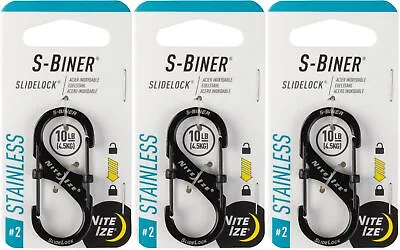 Nite Ize S-Biner SlideLock Stainless Steel Carabiner #2 - Black (3-Pack) • $14.18