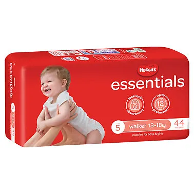 $21.59 • Buy Huggies Essentials Nappies Size 5 Walker (13 - 18kg) 44 Pack