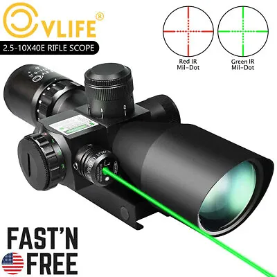 Tactical 2.5-10x40EG Rifle Scope Mil-dot Dual Illuminated W/ Green Laser & Mount • $69.34