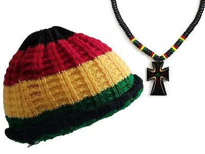 2pcs. Ankh Wooden Pendant Necklace Beads Rasta Tam Beanie Hat Skull Winter Cap  • $25.85