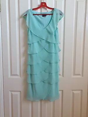 Queenspark Dress Size 8 Mint Green Tiered Beaded V Neck Knee Length Formal VGC • $45