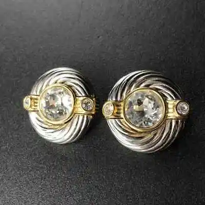 Vintage Park Lane Mixed Metal Rivoli Rhinestone 1980s Retro Clip On Earrings • $29.99