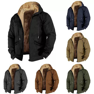 Mens Solid Color Simple Plus Hooded Velvet Mountain Bound Reversible Jacket • $47.55