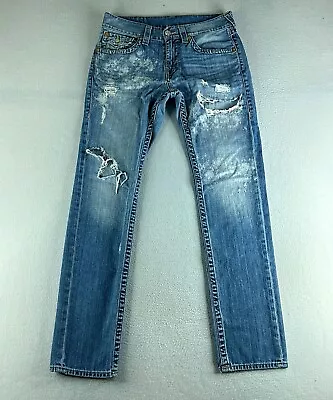 True Religion Mens Jeans Blue Tag Size 32 (33x33) Skinny Distressed Denim • $29.78