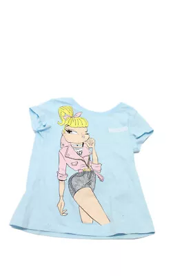 Moschino Kid Girls Printed Short Sleeve Cotton T-Shirt Blue Size 8 • $34.01