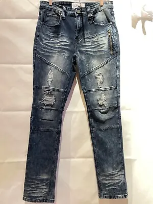 Men's Bleeker Bleeker Distressed Jeans With Rips - Dark Indigo P1152 • $34.99