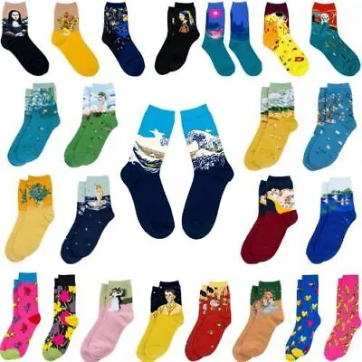 Novelty Funky Artist Art Famous Paintings Mona Lisa Van Gogh Socks Size 4-7 Xmas • £5.49